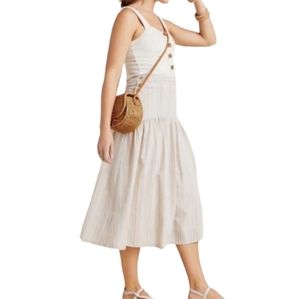 Anthropologie Evonna High Waisted Pleated Midi Skirt Size 14 Buttons Striped